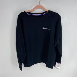 Champion logo crewneck powerblend classic black sweatshirt womens M NWT